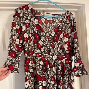 Faux wrap floral midi dress